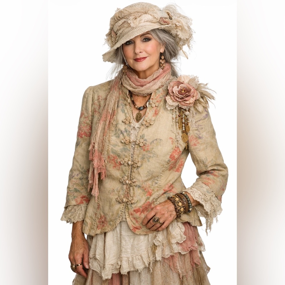 RALPH LAUREN Linen Floral Shirt Jacket Lagenlook cottagecore grannycore L